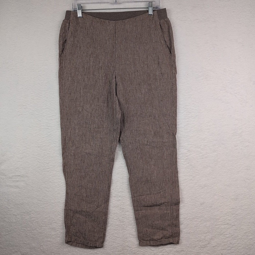 J Jill Love Linen Pants Women's Small Pull On Elastic Waist Pockets‎ Brown